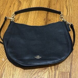 Coach Black Pebbled Leather Shoulder Hobo with Gold Hardware